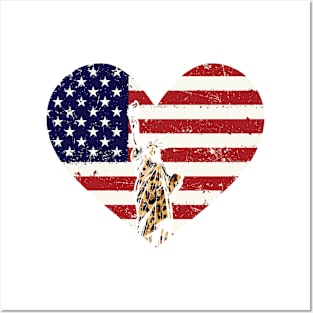 Leopard American Flag Hearts 4th of July Cute Posters and Art